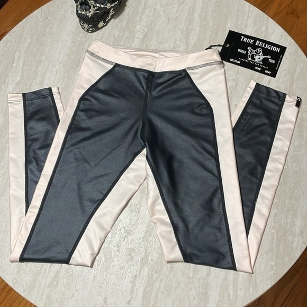 NWT True Religion Colorblock Coated Performance Leggings *S